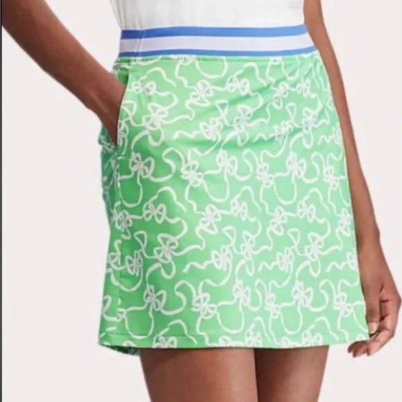 Ralph Lauren Women's bow print golf skort Skirt Stretchy with Pockets Green M - Picture 1 of 11